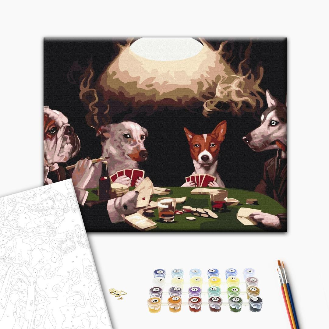 Mal efter tal billede med hunde ved pokerbordet 50 x 40 cm