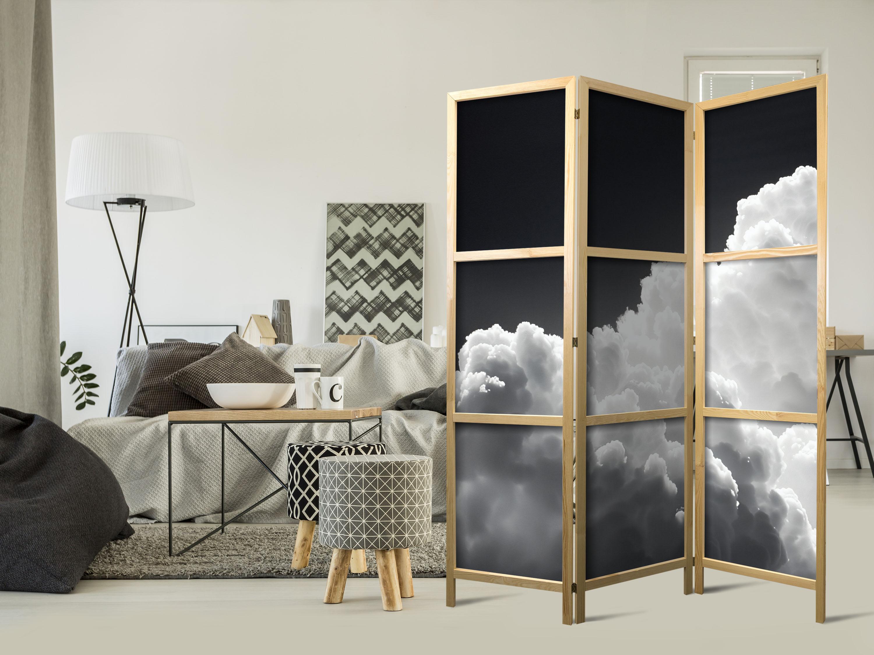 Japansk skærmvæg med skyer og skygger i himlen 135 x 172 cm
