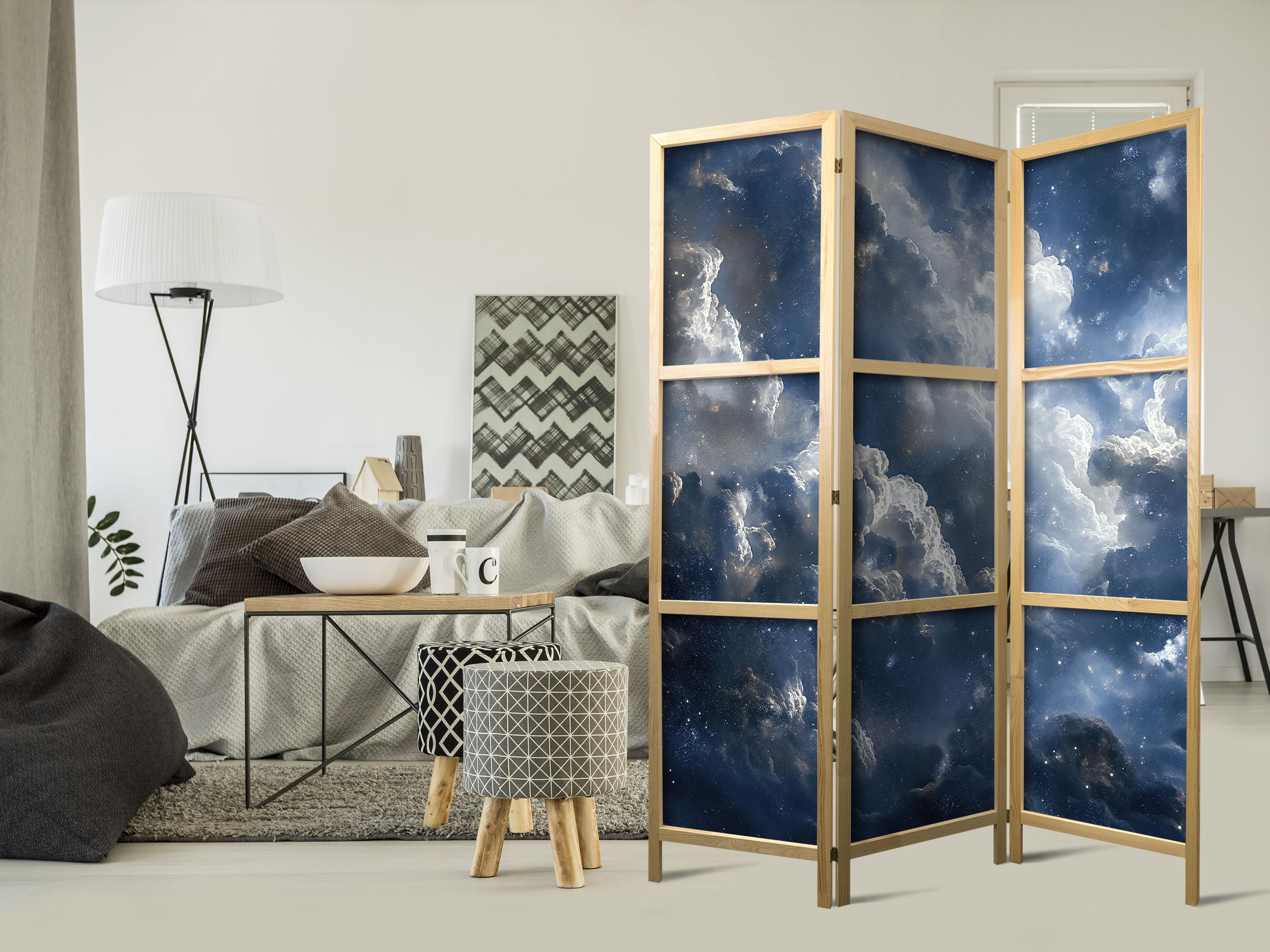 Japansk skærmvæg med skyer og stjerner 135 x 172 cm