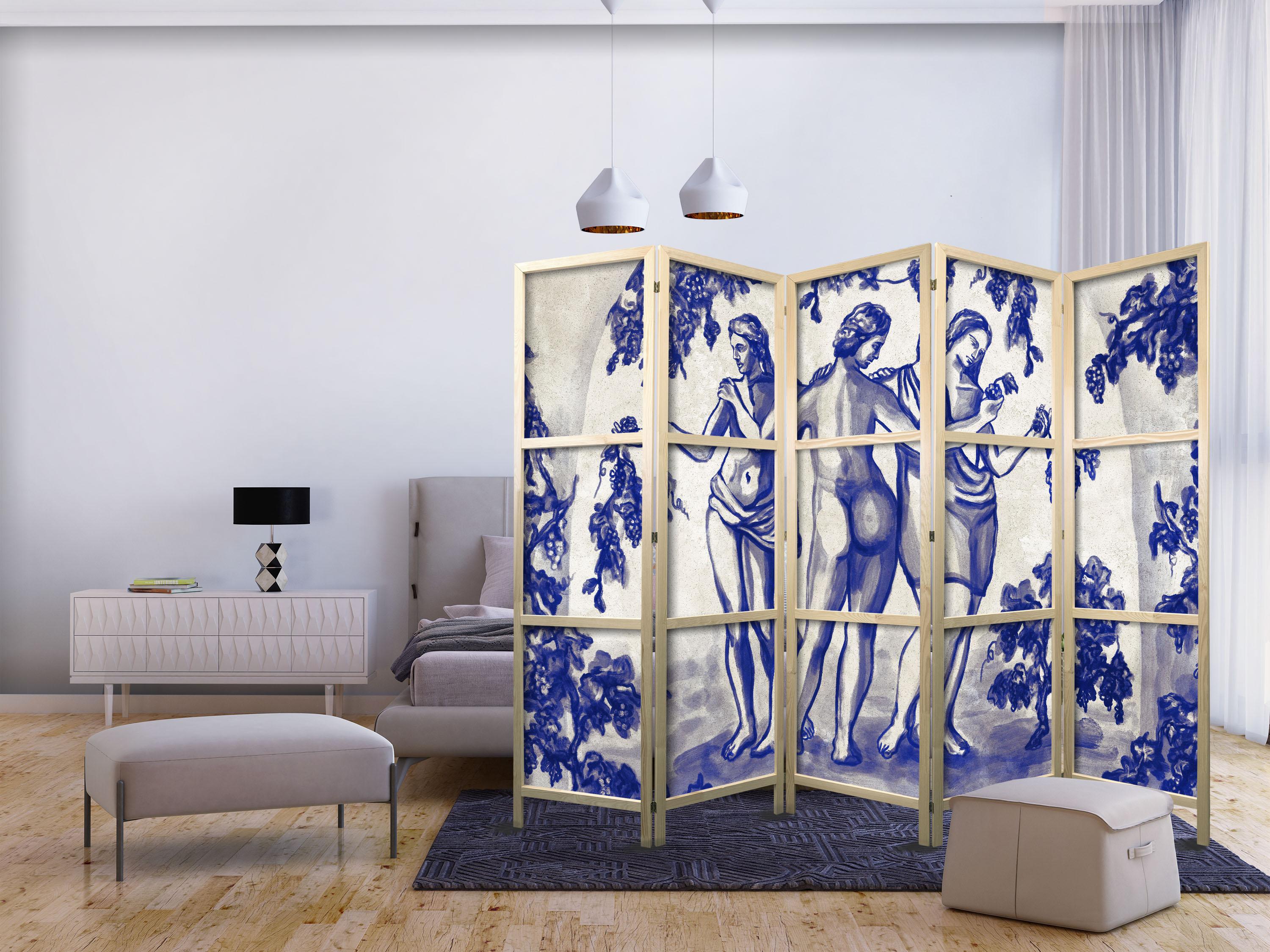 Japansk skærmvæg 5 paneler - De tre gratier blandt vinranker 225 x 172 cm