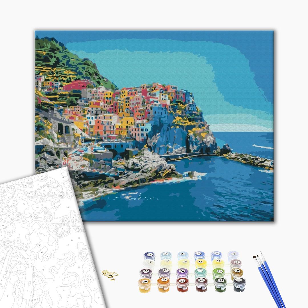 Mal efter tal - Farverig italiensk by 50 x 40 cm