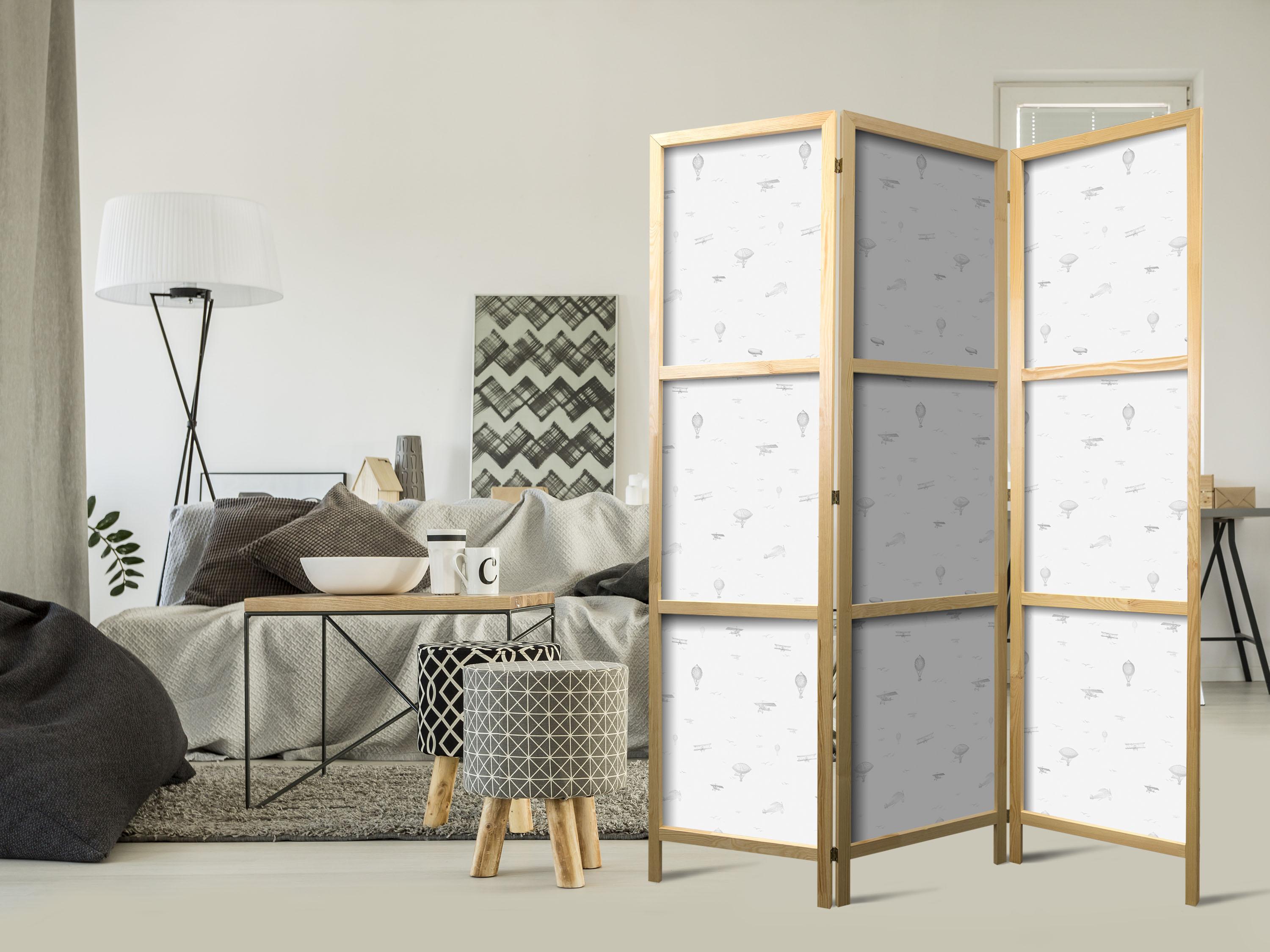 Japansk skærmvæg til børn med fly, balloner og luftskibe 135 x 172 cm