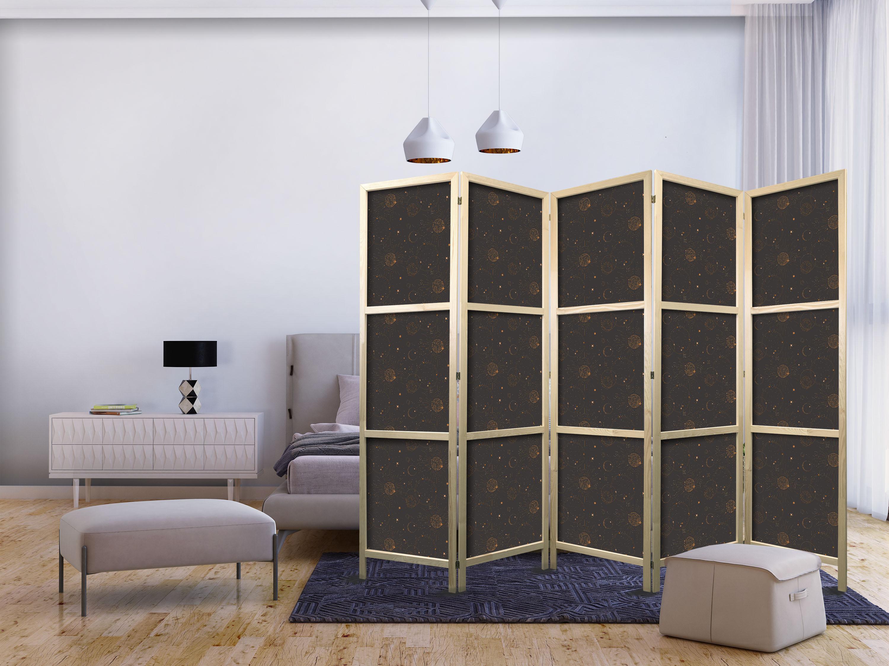 Japansk skærmvæg Night Sky 225 x 172 cm - 5-panels rumdeler med stjernehimmel
