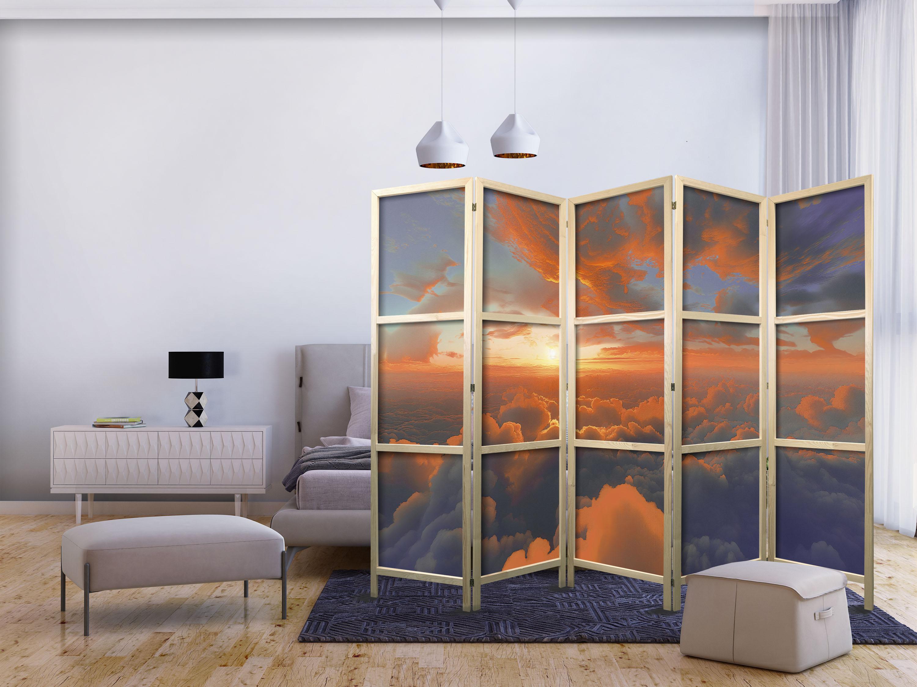 Japansk skærmvæg 5-paneler 225 x 172 cm - Morgenhimmel med skyer