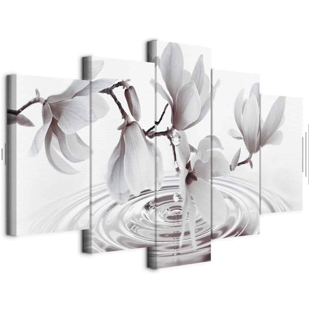 Lærredsbillede Magnoliaer over vand 5 dele bred grå - 200 x 100 cm - Akustisk