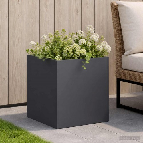 Blomsterkrukke i antracit 35 x 35 x 35 cm i koldvalset stål