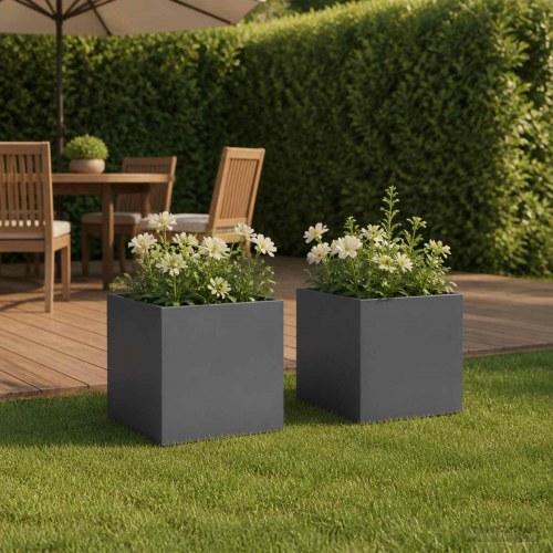 Blomsterkrukke 2 stk. antracit 35 x 35 x 35 cm