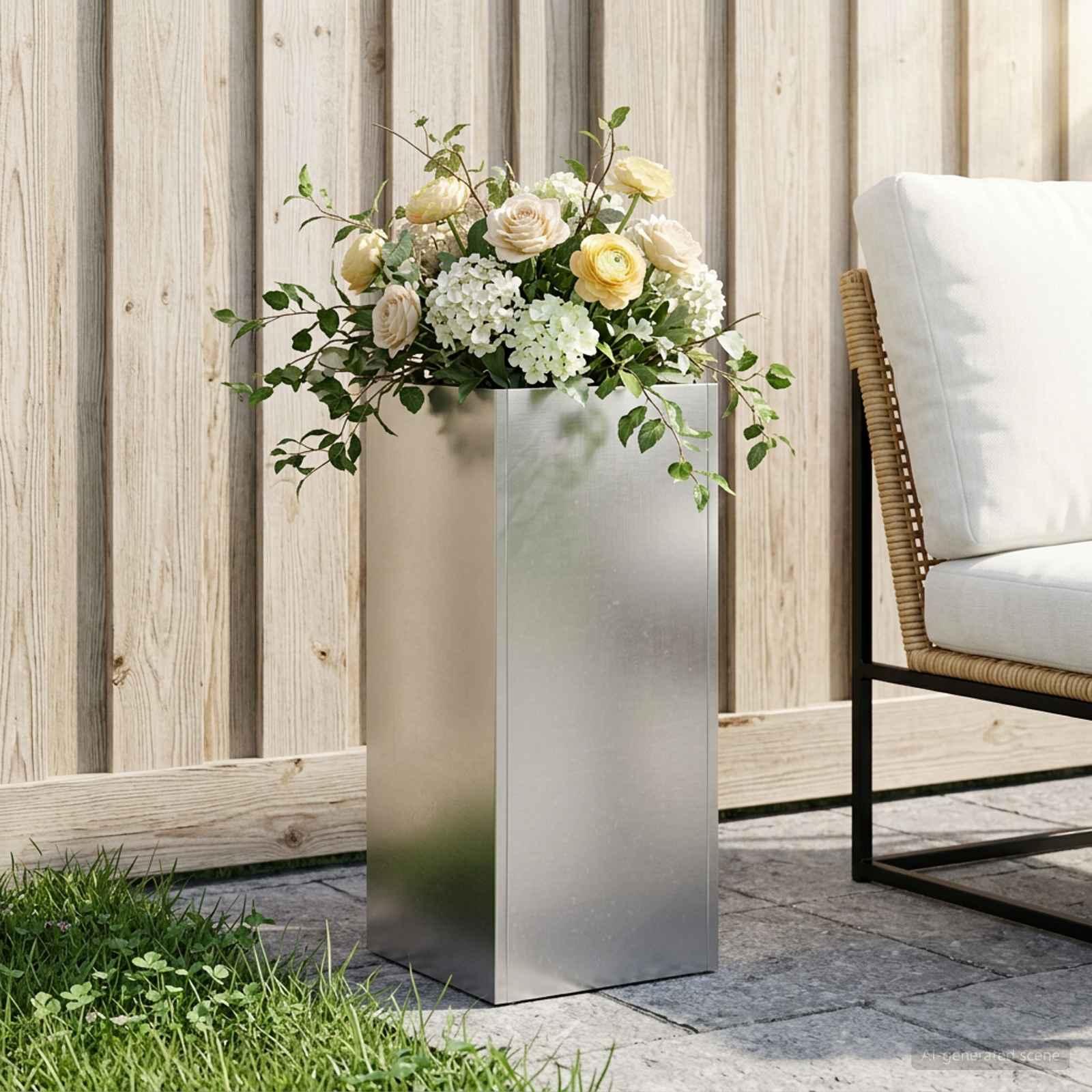 vidaXL Have Blomsterkrukke Sølv 20 x 20 x 50 cm Rustfrit stål