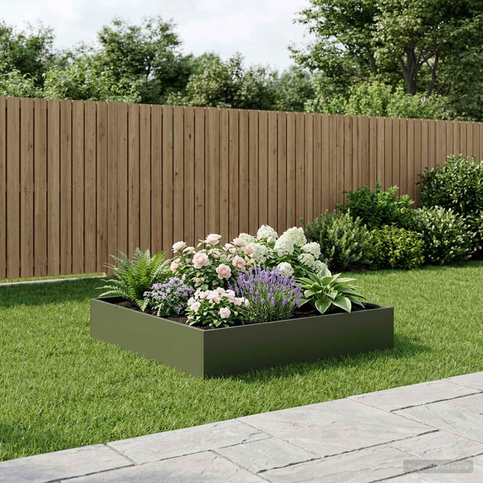 vidaXL Have Blomsterkrukke Olivengrøn 80 x 80 x 20 cm Koldvalset stål