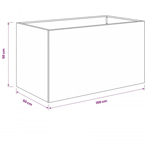 Rektangulær blomsterkrukke i galvaniseret stål 100 x 50 x 50 cm sølv