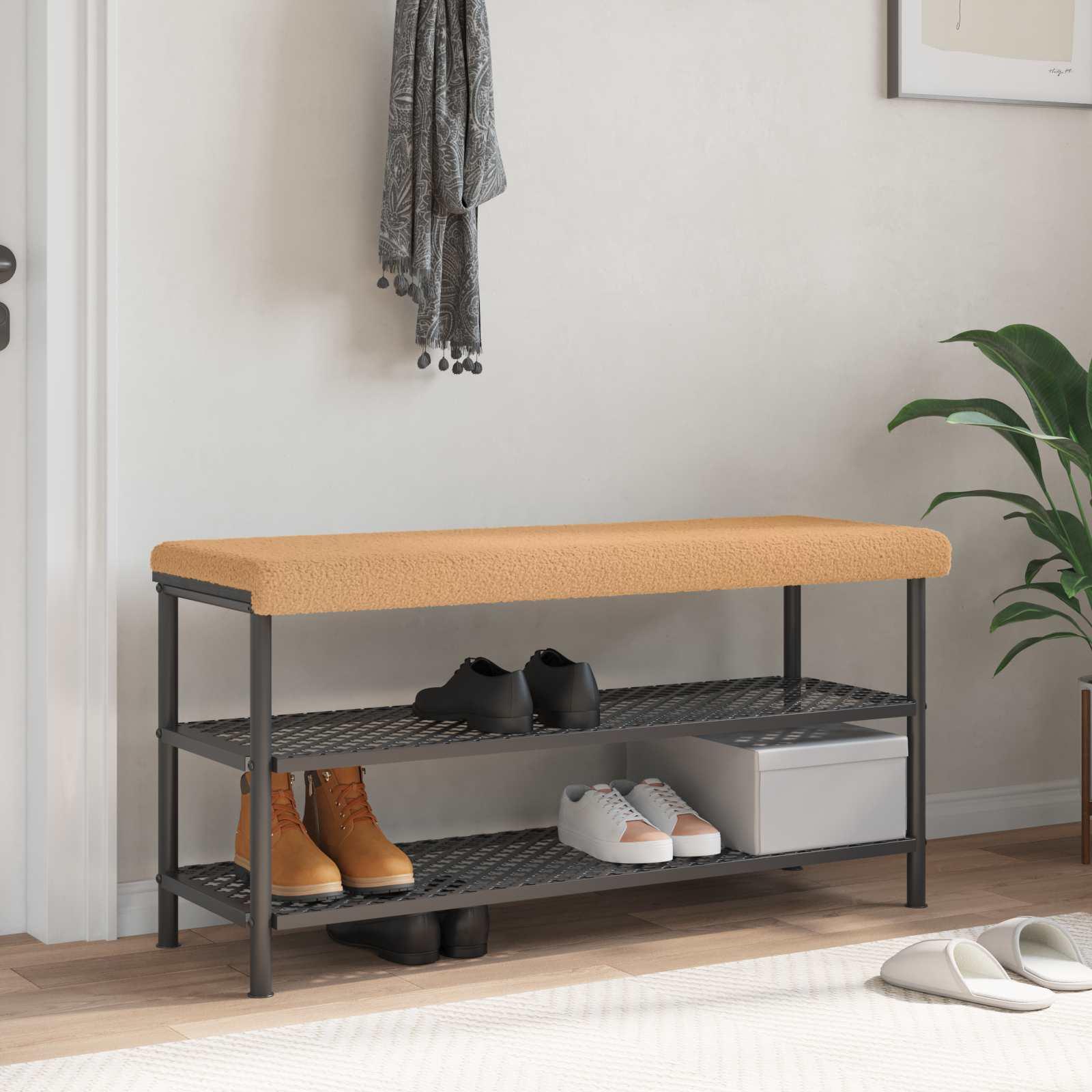 Bænkpude i sherpa-stof beige til bænk, siddedybde 35 cm