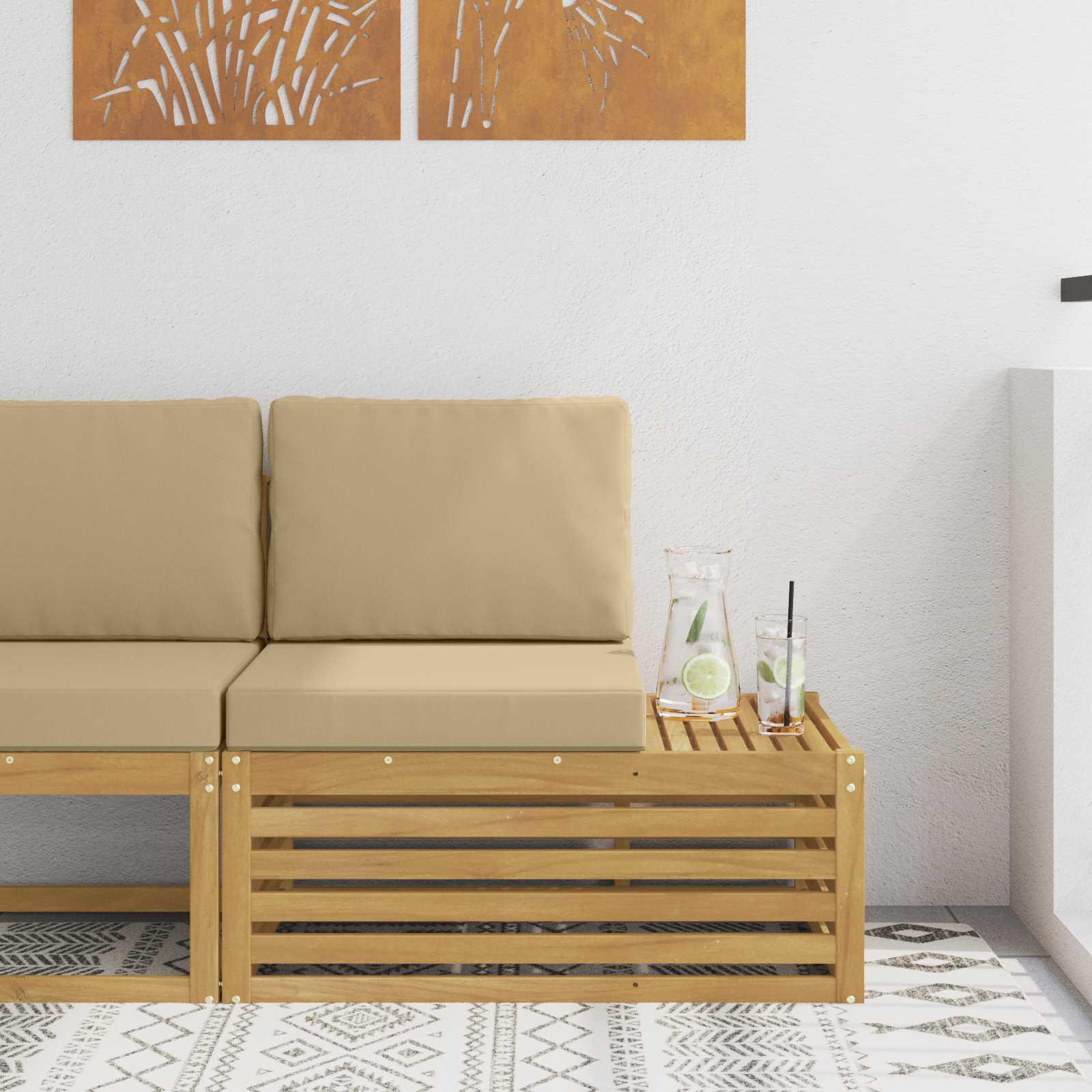 Udendørs endesofa i massivt akacietræ med puder - hvid, 91 x 63 x 73 cm
