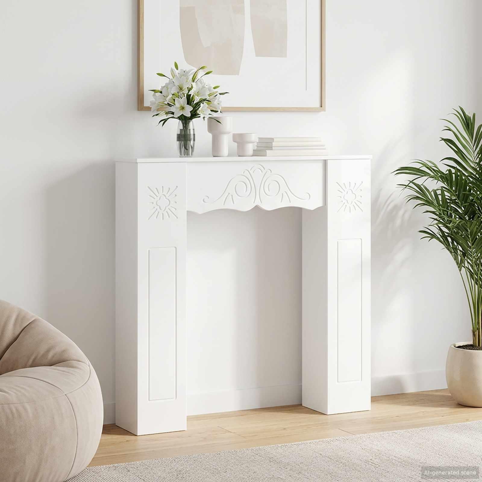 Pejseramme hvid højglans 102 x 20 x 102 cm i konstrueret træ