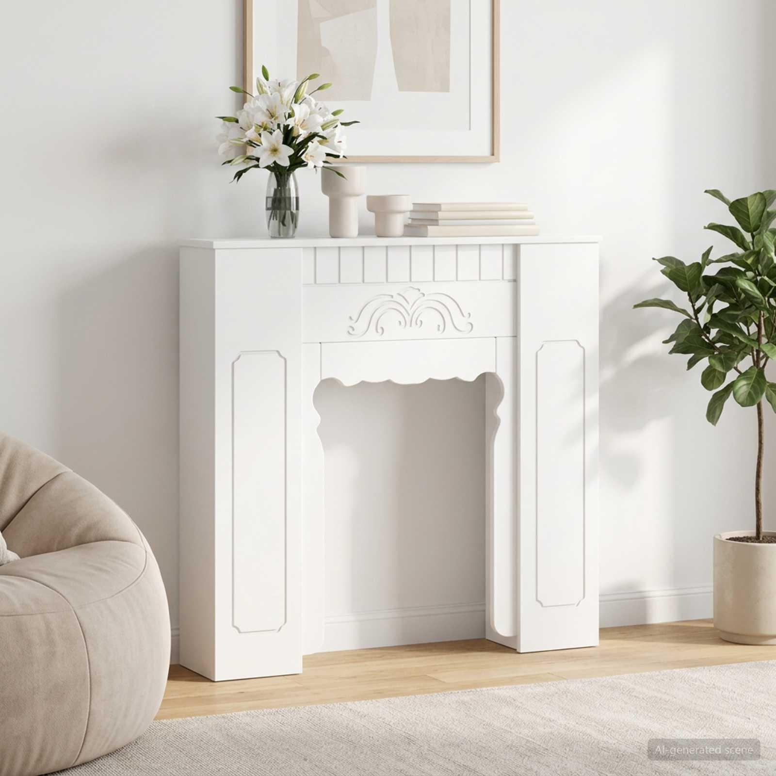 Pejseramme hvid 93 x 20 x 89 cm i konstrueret træ