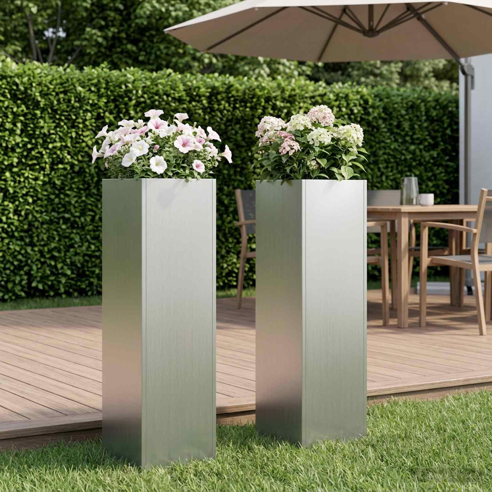 Blomsterkrukke 2 stk. sølv 20 x 20 x 75 cm til have og terrasse