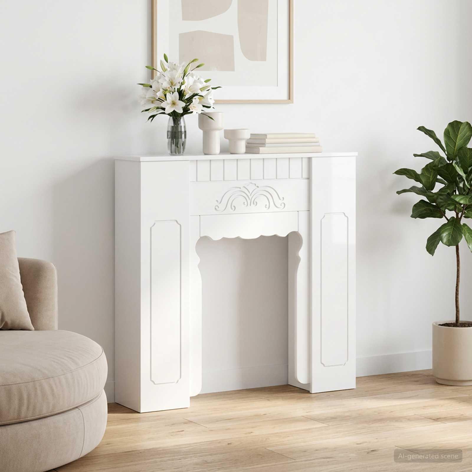 Pejseramme i hvid højglans 93 x 20 x 89 cm i konstrueret træ