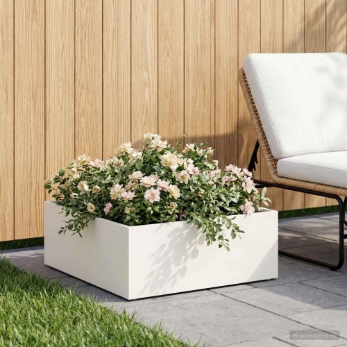 Have blomsterkrukke i hvid koldvalset stål 40 x 40 x 20 cm