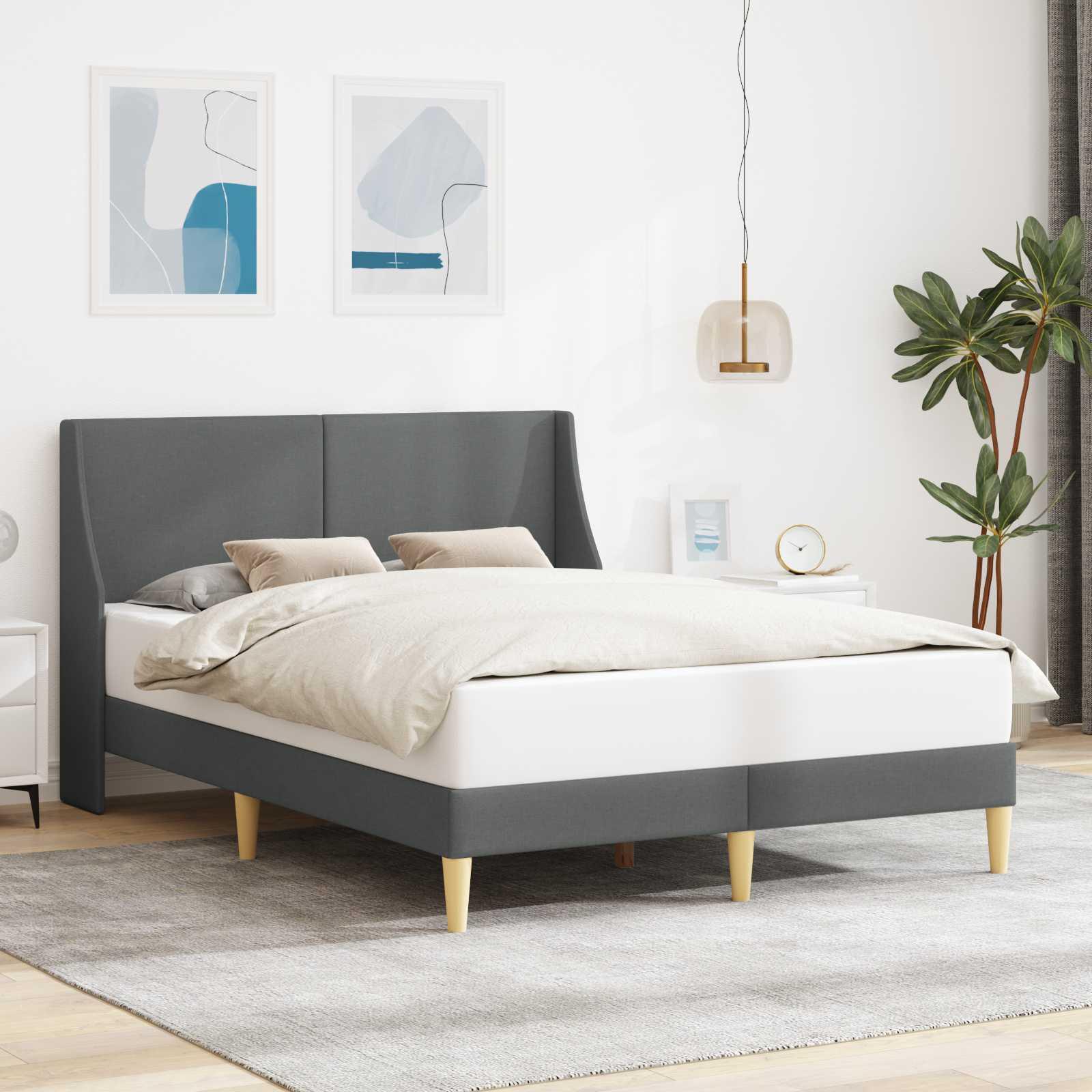 vidaXL Sengestel med hovedgærde Mørkegrå 137 x 190 cm Stof