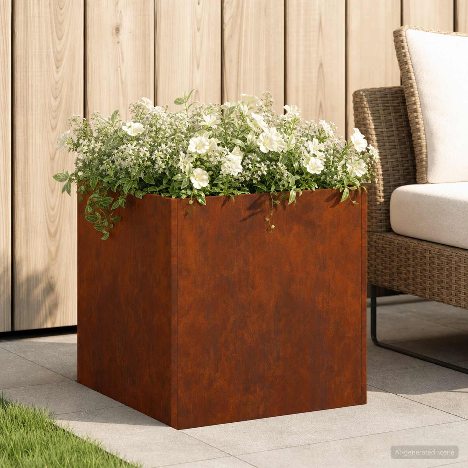 Blomsterkrukke i cortenstål 45 x 45 x 45 cm - rusten plantekasse til udendørs brug
