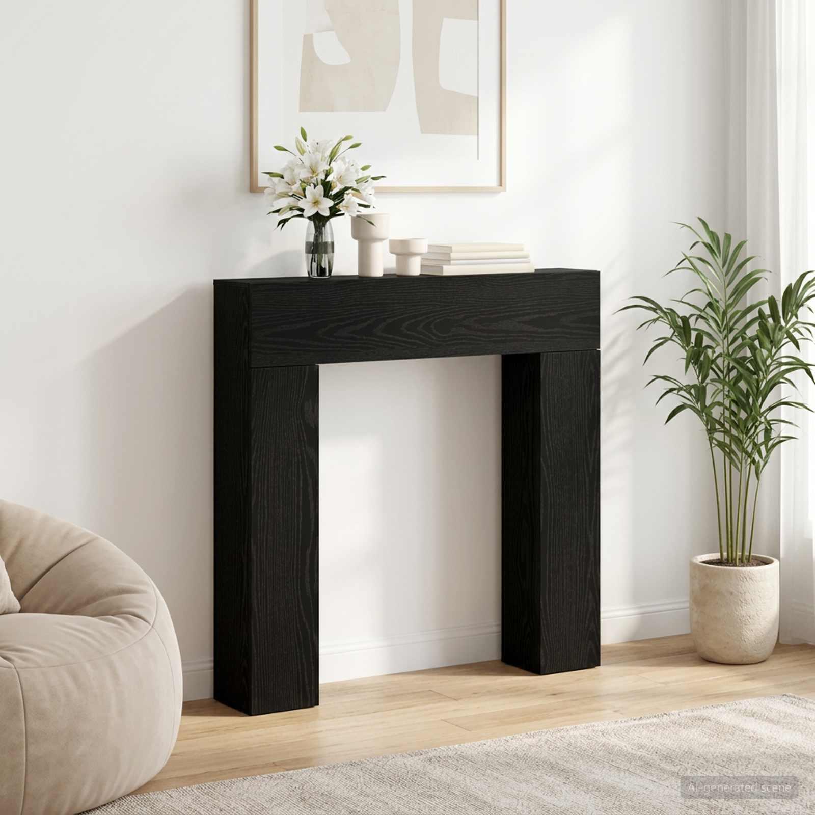 Pejseramme i sort eg 102 x 18 x 100,5 cm i konstrueret træ