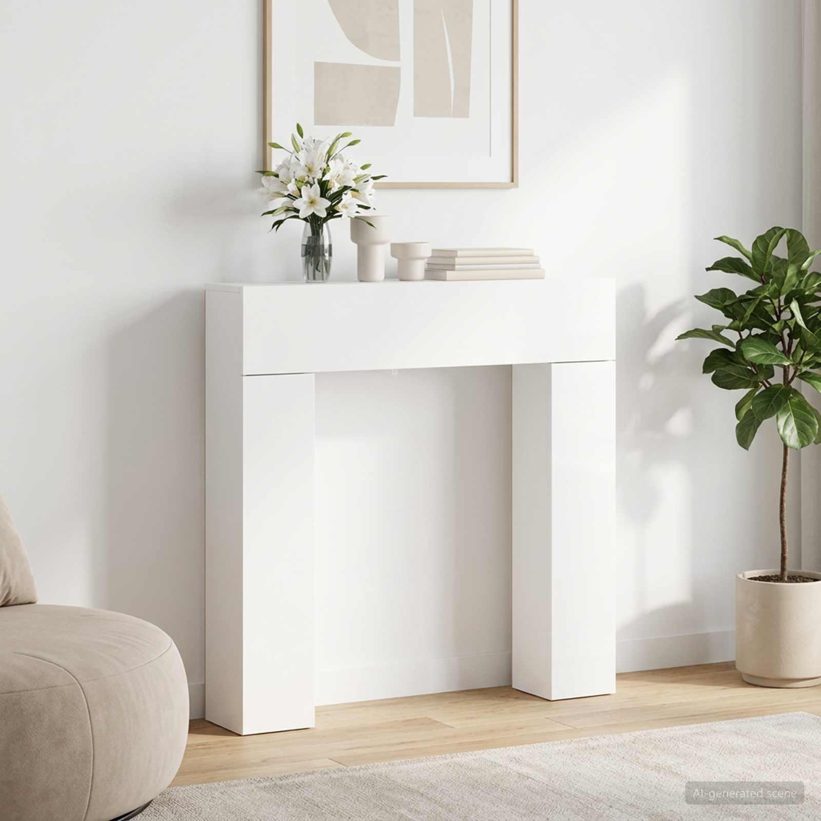 Pejseramme hvid 102 x 18 x 100,5 cm i konstrueret træ