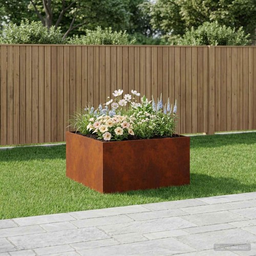 Blomsterkrukke i cortenstål 60 x 60 x 40 cm rusten