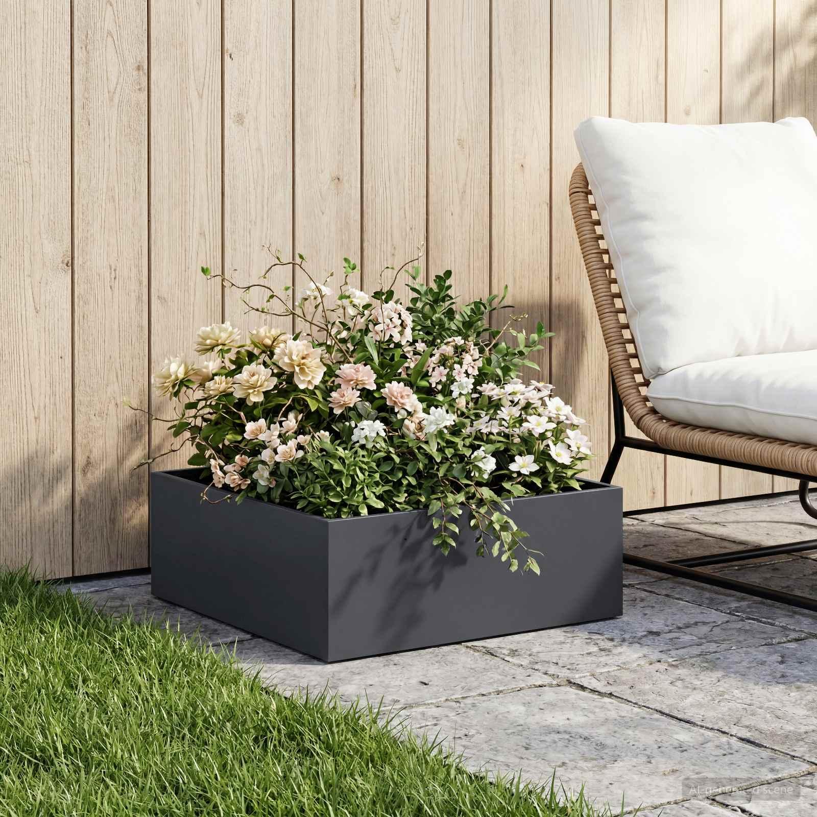 Have blomsterkrukke antracit 60 x 60 x 20 cm i koldvalset stål