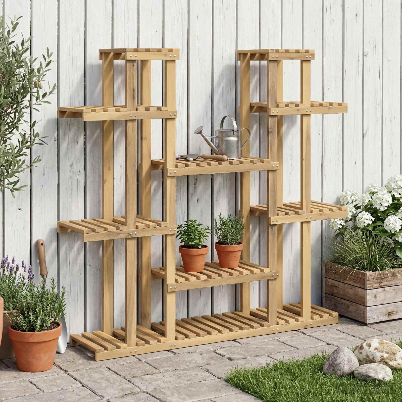 vidaXL Planteholder Hvid 123 x 25 x 114,5 cm Massivt Akacietræ