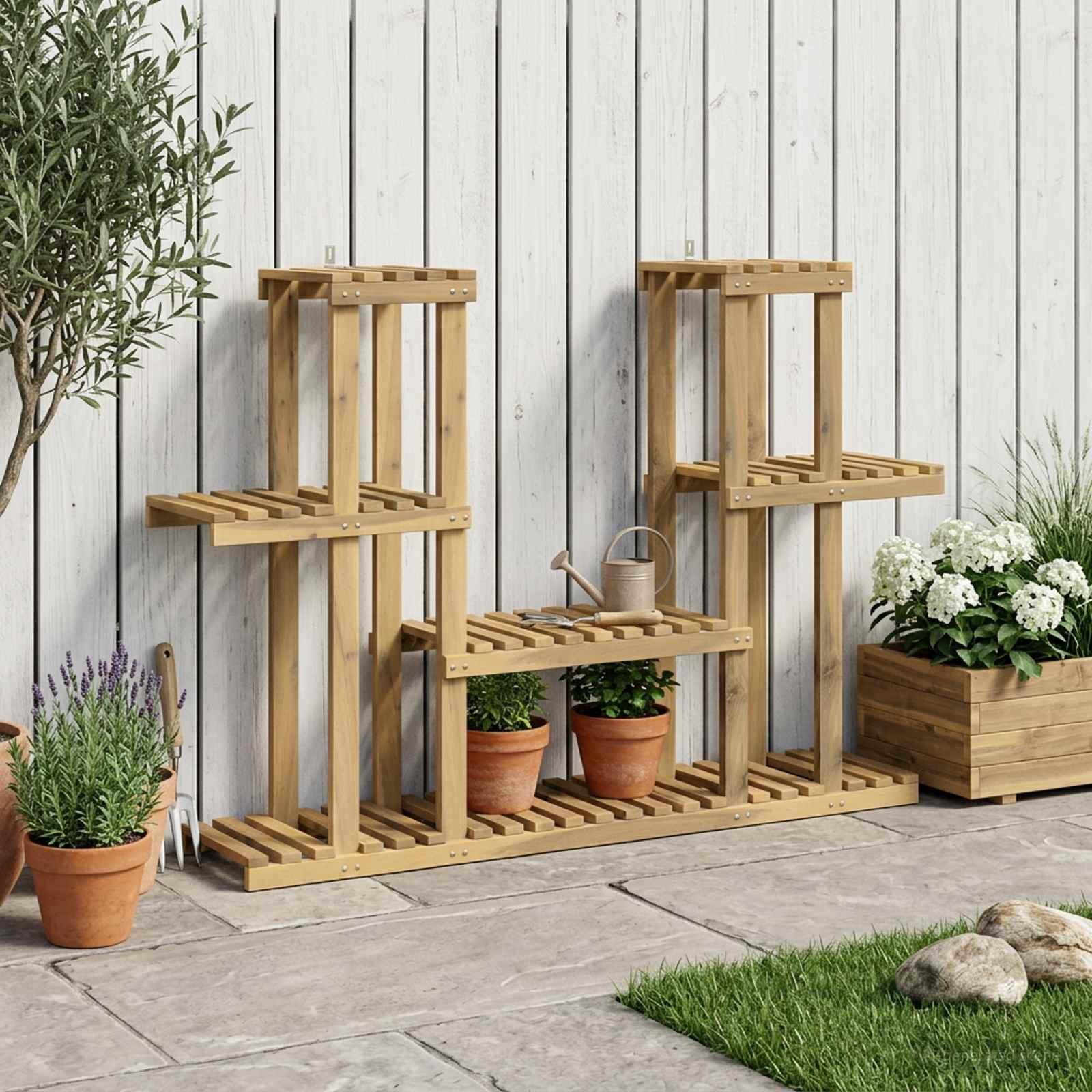 vidaXL Planteholder Hvid 123 x 25 x 78,5 cm Massivt Akacietræ