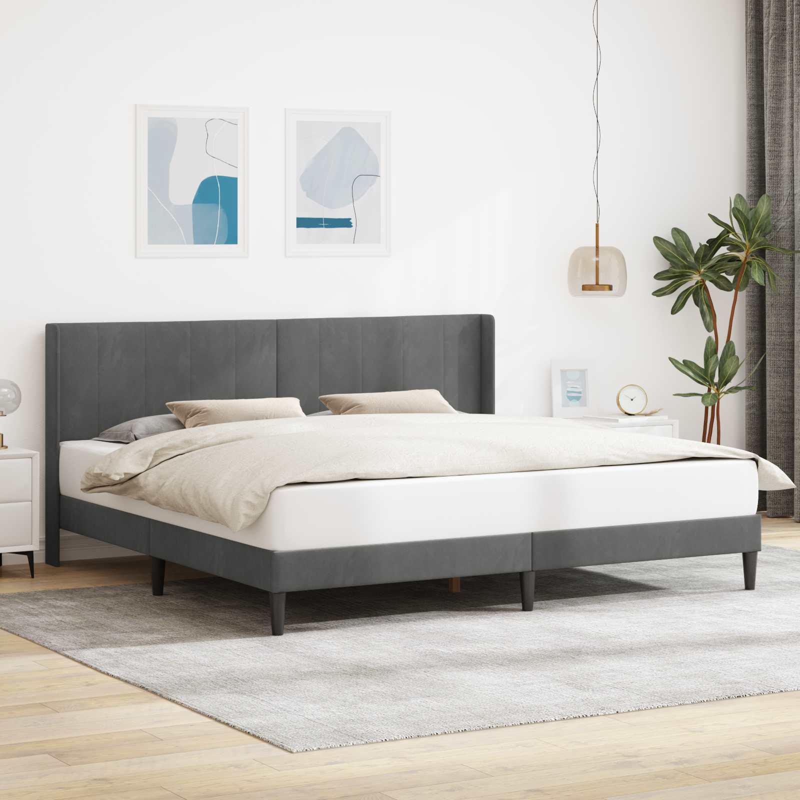 Sengestel med hovedgærde i fløjl 183 x 213 cm - mørkegrå