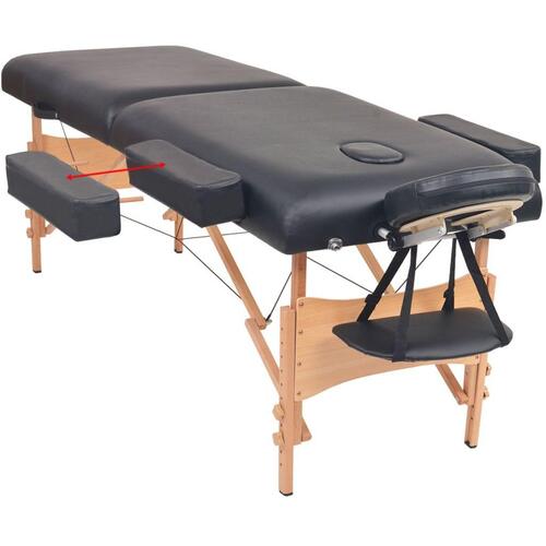 Foldbart massagebord med skammel 2 zoner 10 cm tyk hynde sort