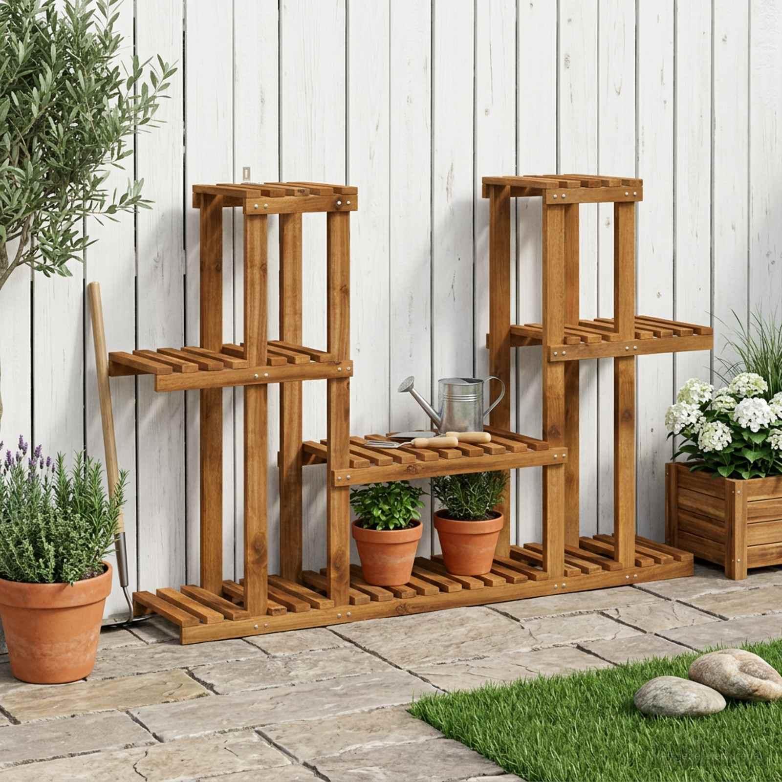 vidaXL Planteholder Naturfarvet 123 x 25 x 78,5 cm Massivt Akacietræ