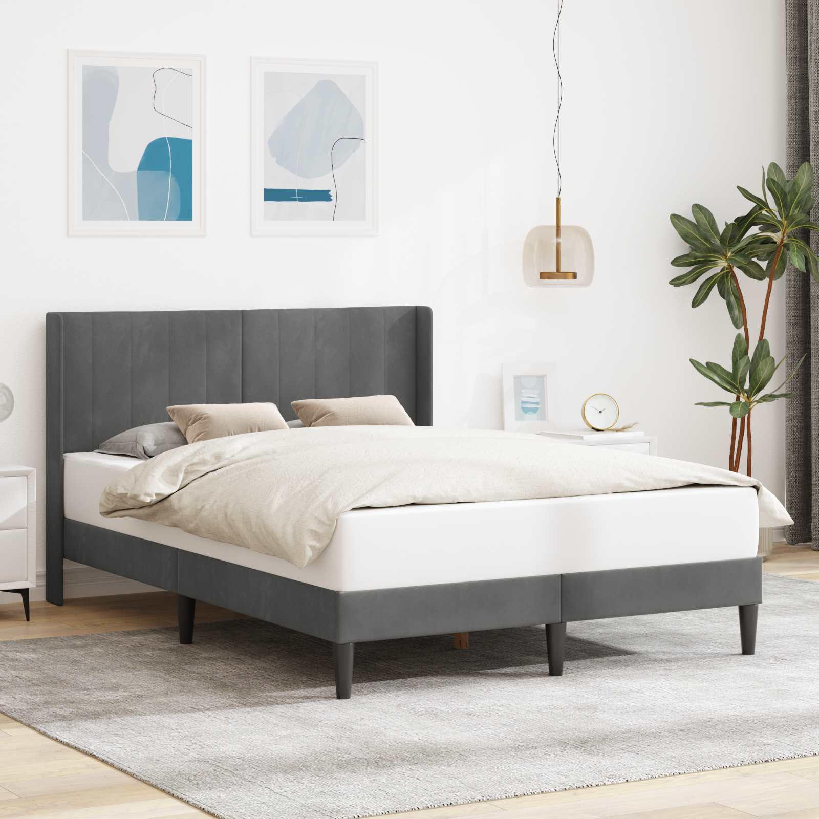 vidaXL Sengestel med hovedgærde Mørkegrå 137 x 190 cm Fløjl