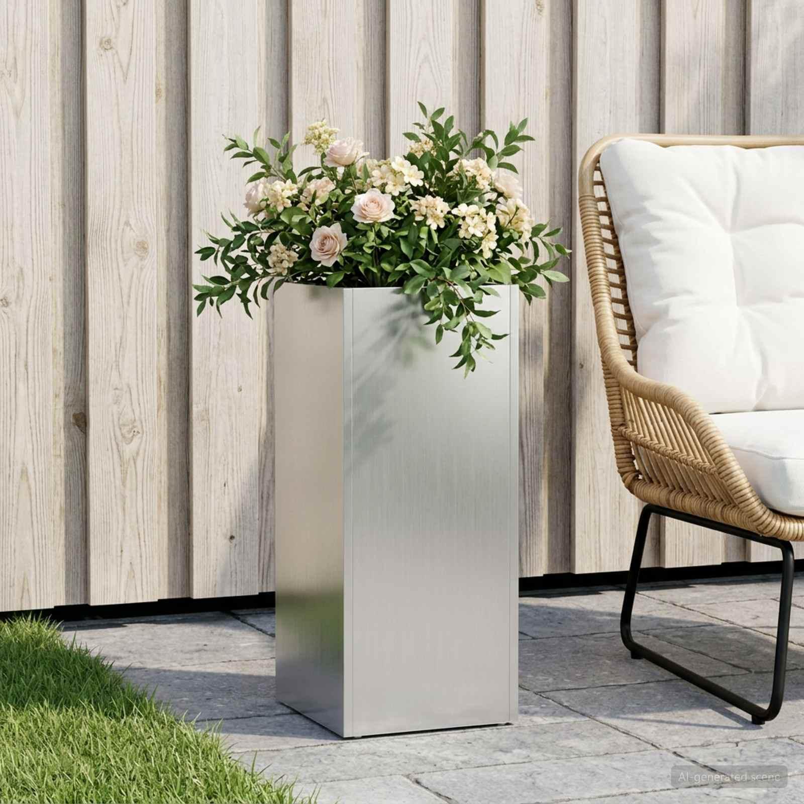 Blomsterkrukke til udendørs brug 20 x 20 x 50 cm i galvaniseret stål sølv