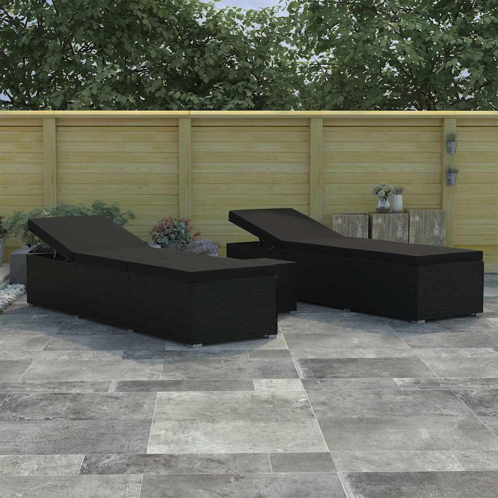 Solsenge med pude 3 stk sort poly rattan