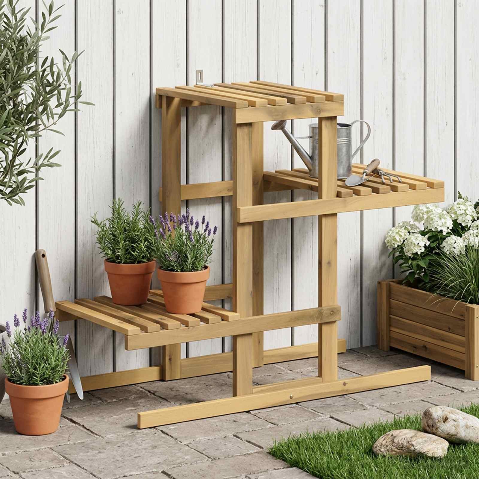 vidaXL Planteholder Hvid 82 x 36 x 60 cm Massivt Akacietræ