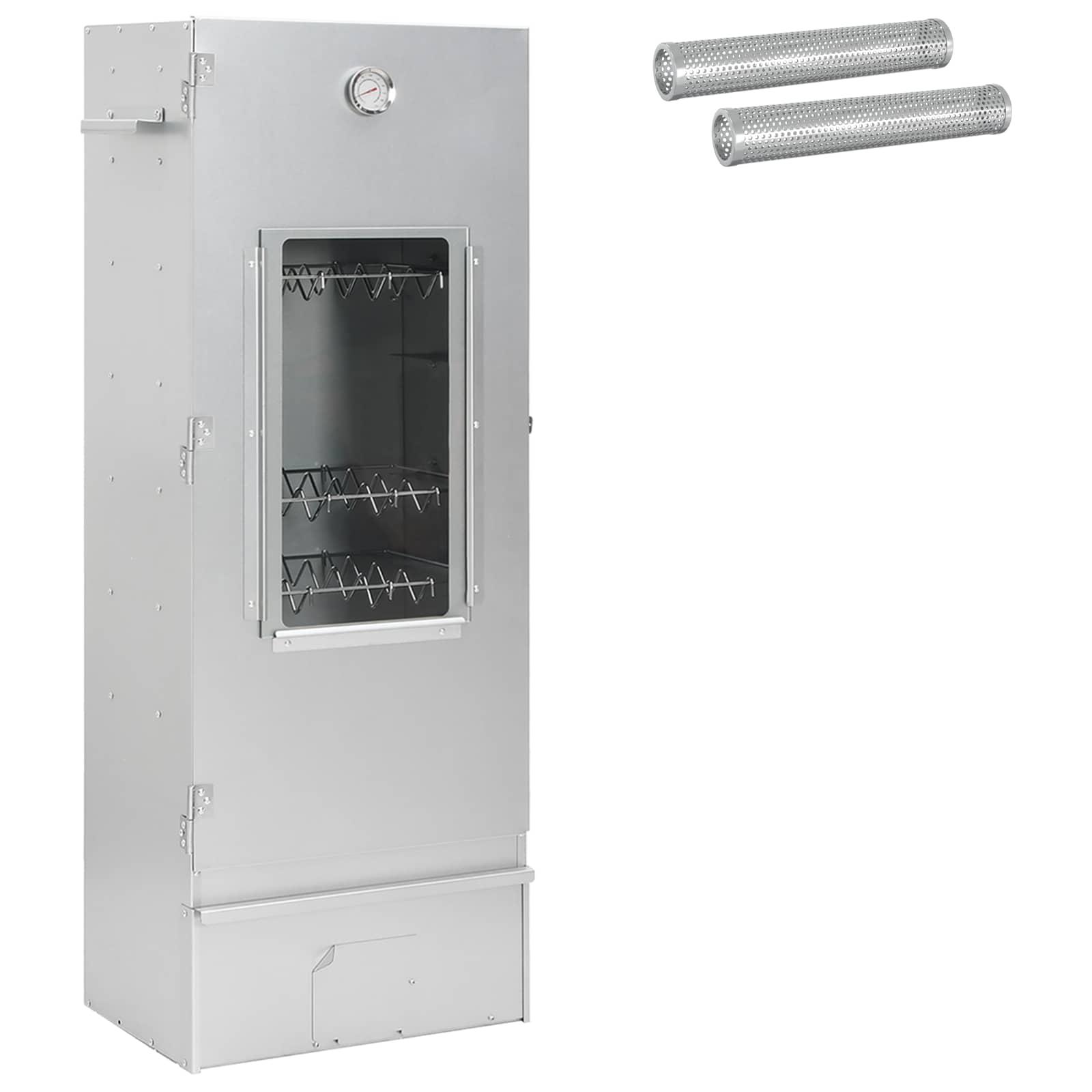 Ryggerovn med 2 pellet-røgrør 44,5 x 29 x 110 cm galvaniseret stål sølv