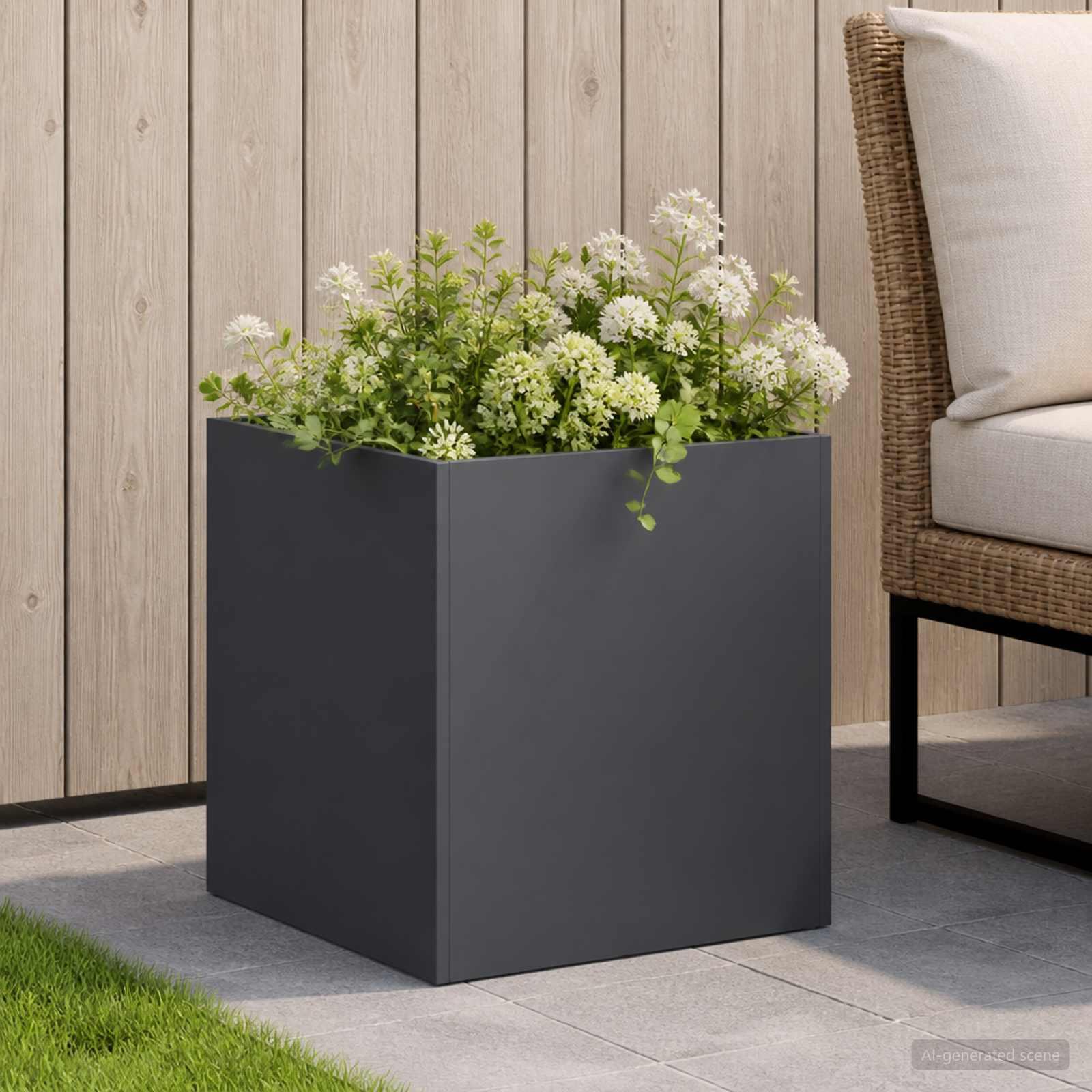 Have blomsterkrukke antracit 20 x 20 x 20 cm i koldvalset stål
