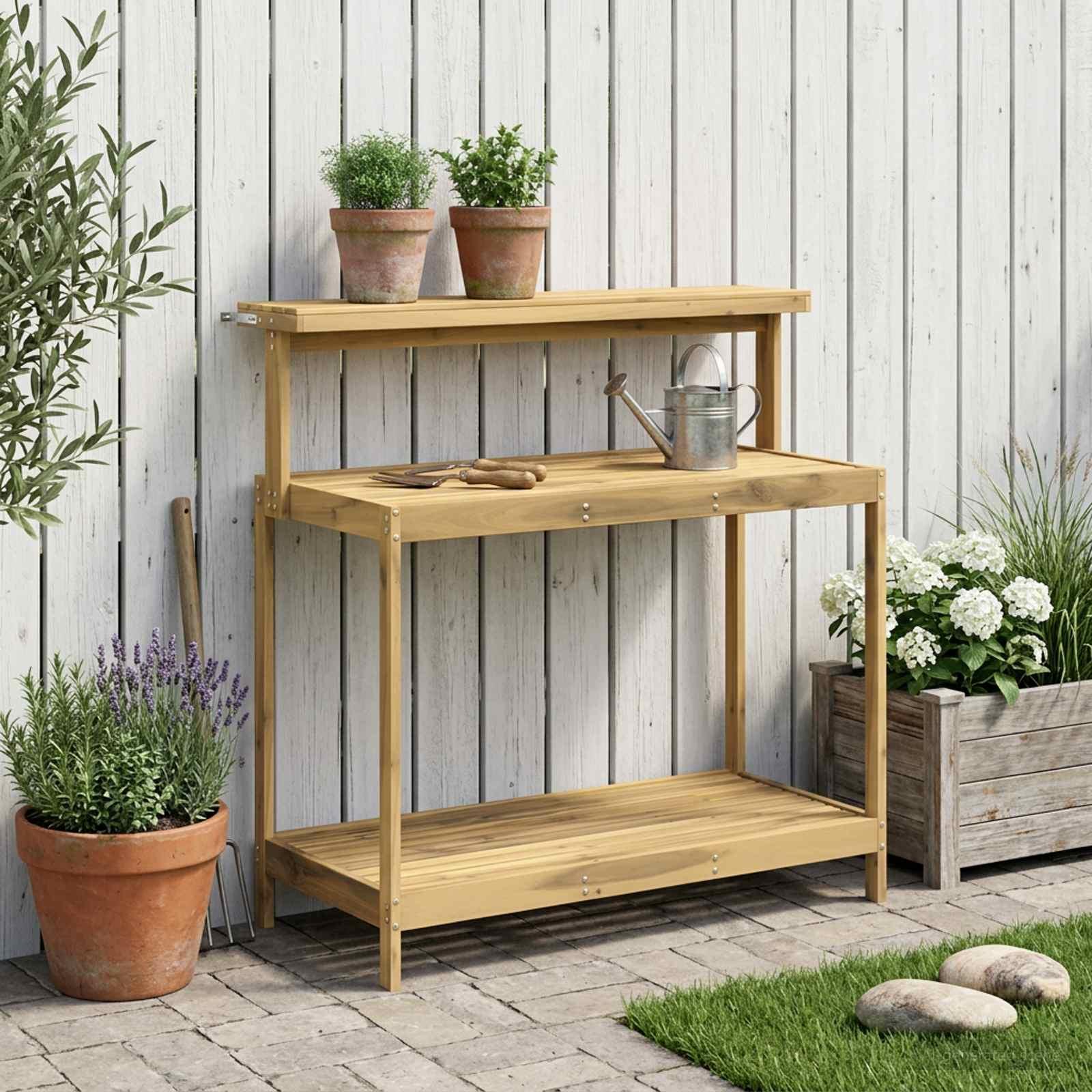vidaXL Udendørs potterbord 111,5 x 48,5 x 107 cm Massivt Akacietræ