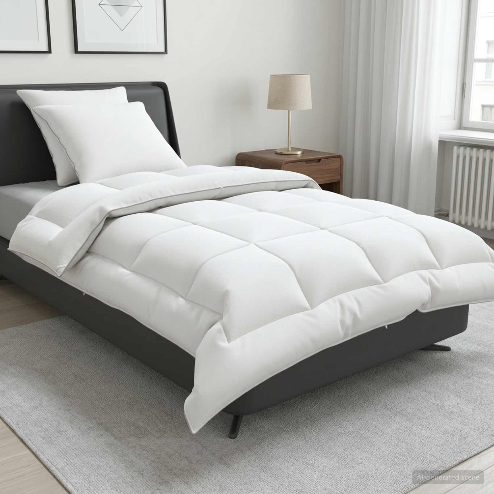 Dyne- og puddesæt 3 stk. 140 x 220 cm vinter 450 GSM uld hvid