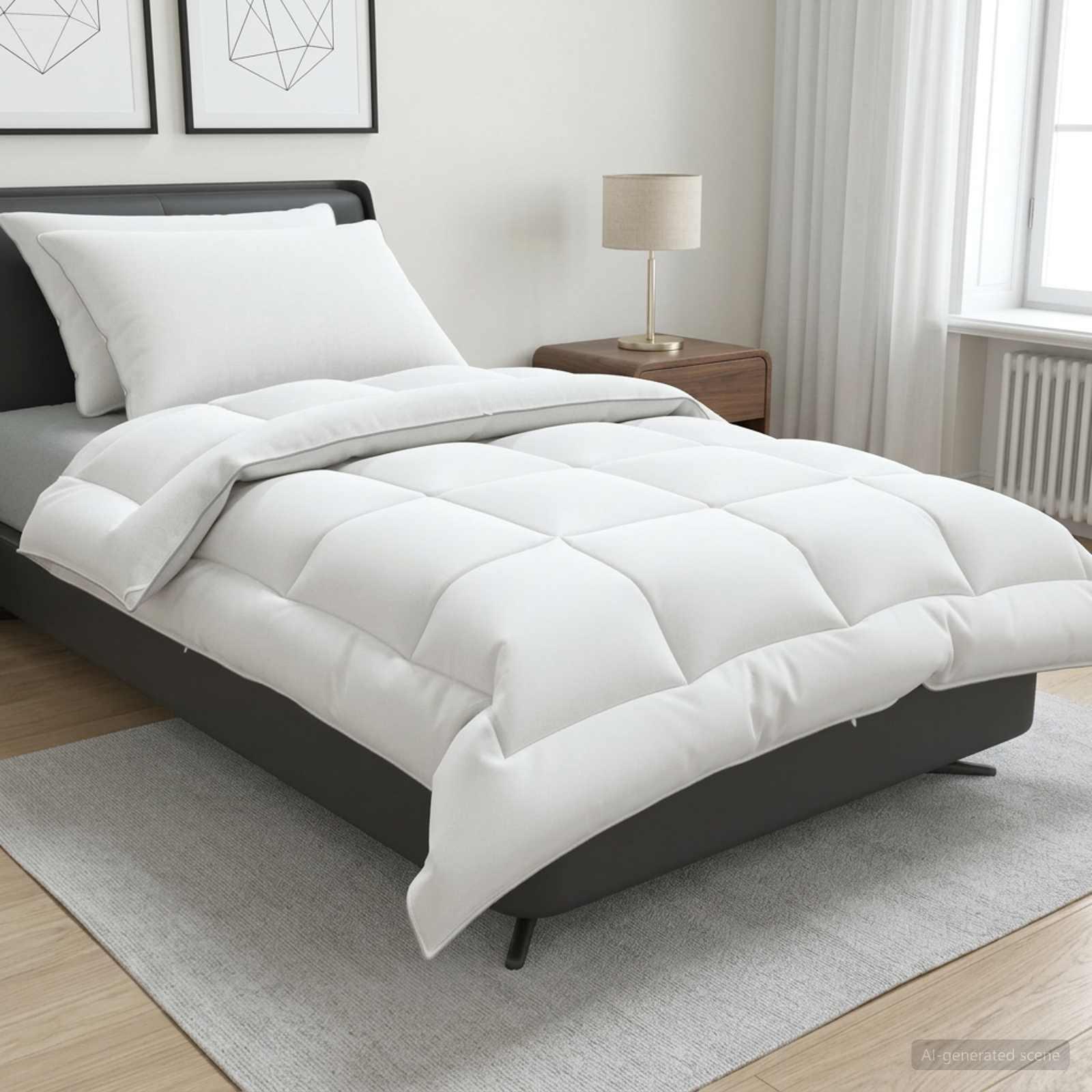 Dyne- og puddesæt 3 stk. 140 x 220 cm vinter 450 GSM uld hvid