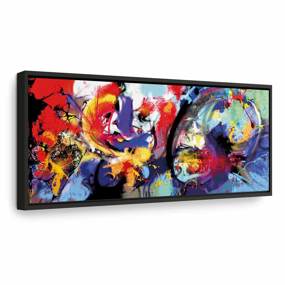 Abstrakt lærredsbillede Colourful Immersion - 90 x 30 cm - I en sort træramme