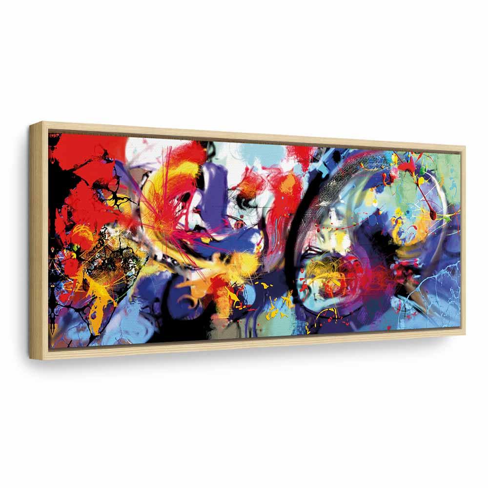 Abstrakt lærredsbillede Colourful Immersion - 90 x 30 cm - I en naturlig træramme