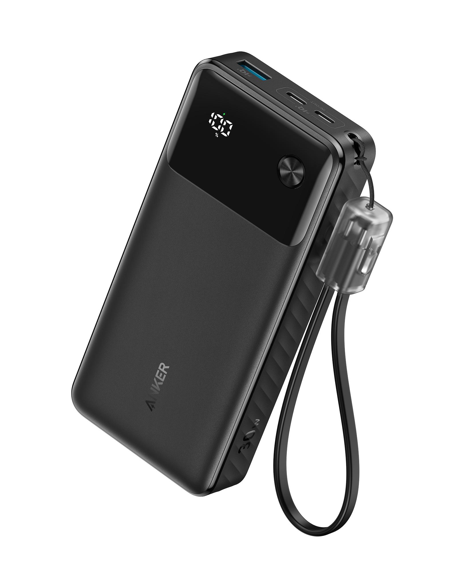 Powerbank Anker 20.000 mAh 30 W - 2x USB‑C + 1x USB‑A - sort