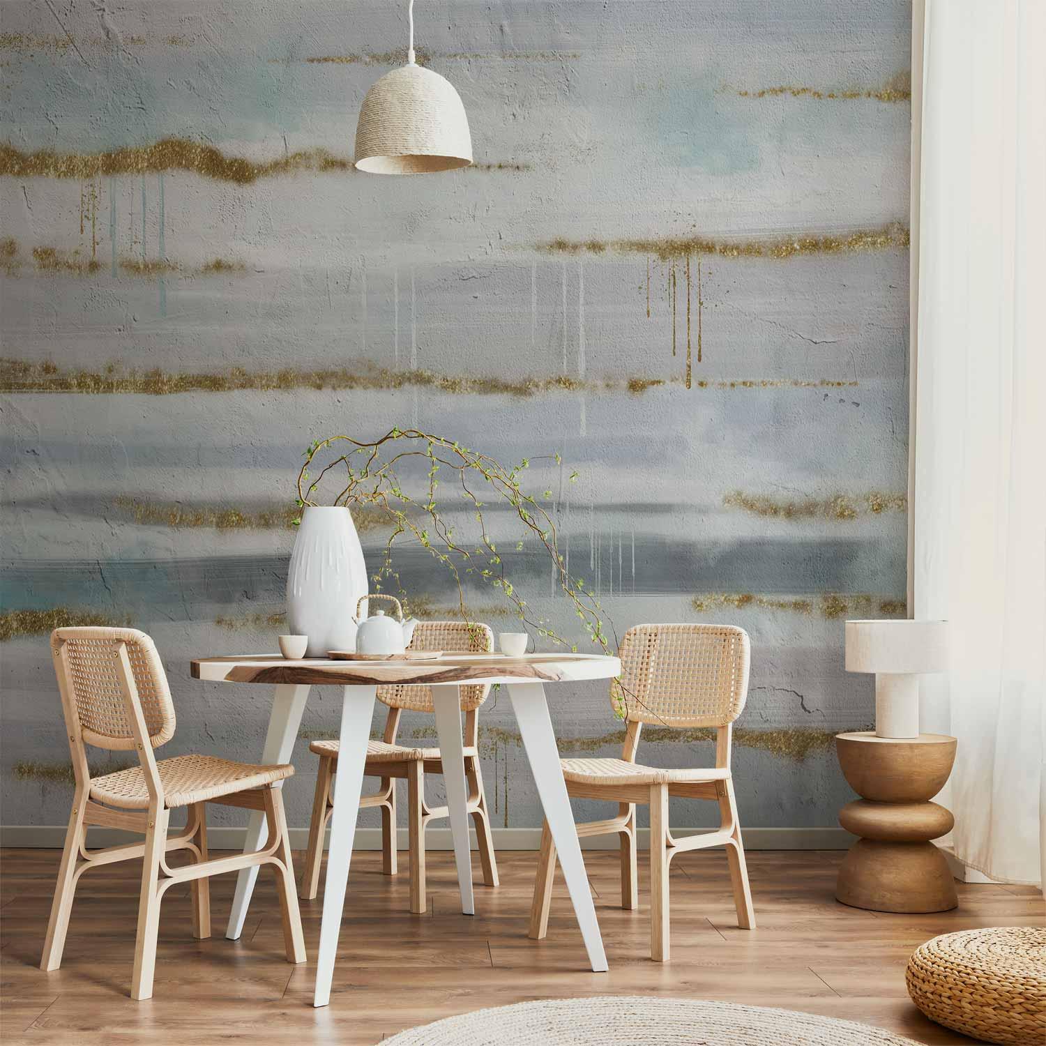 Fototapet med abstrakte striber og gulddetaljer - 400 x 280 cm - Vandtæt