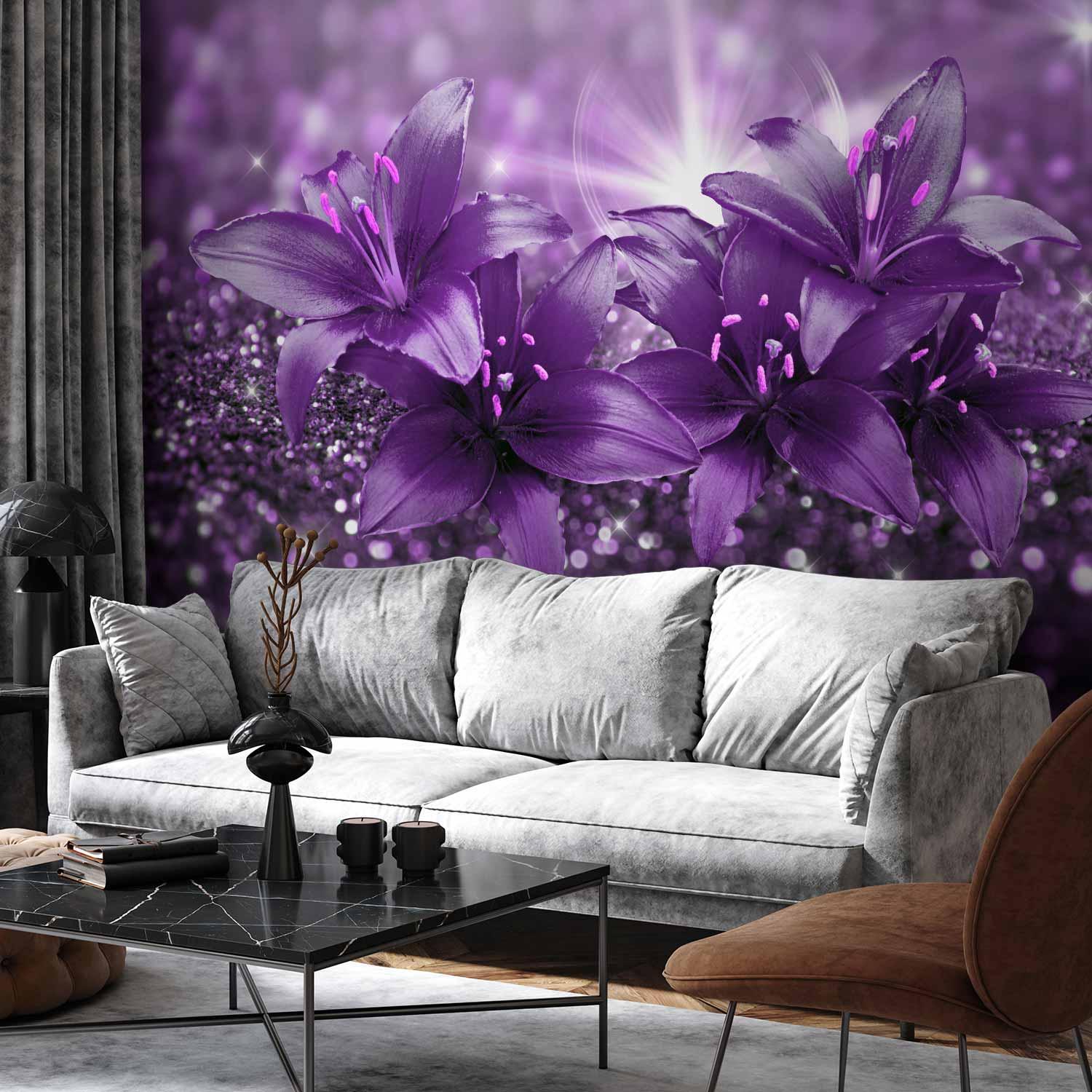Fototapet med lilla liljer - Mesterværk i lilla - 350 x 256 cm - Premium