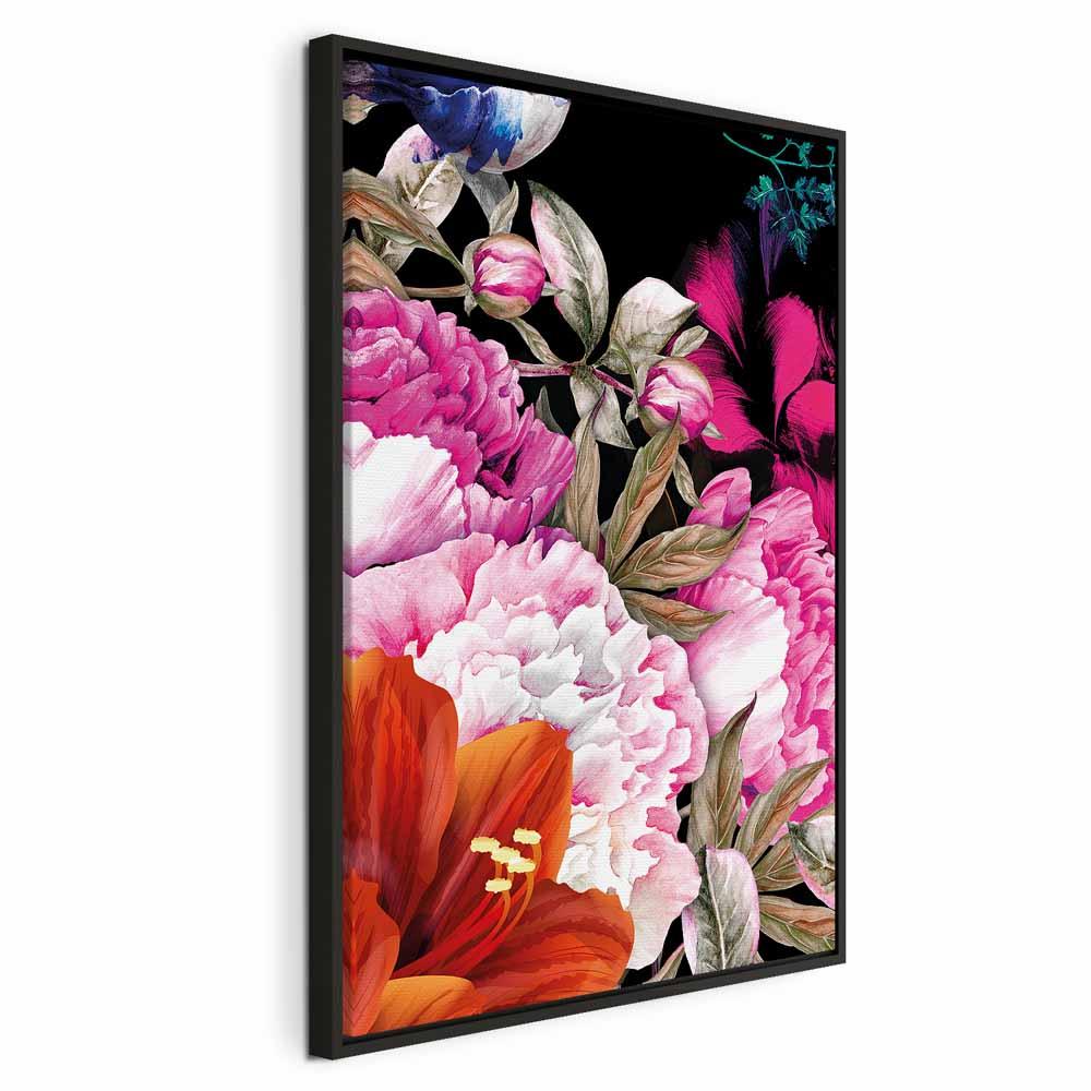 Lærredsbillede Duften af sommer 1 del lodret blomster - 40 x 60 cm - I en sort træramme