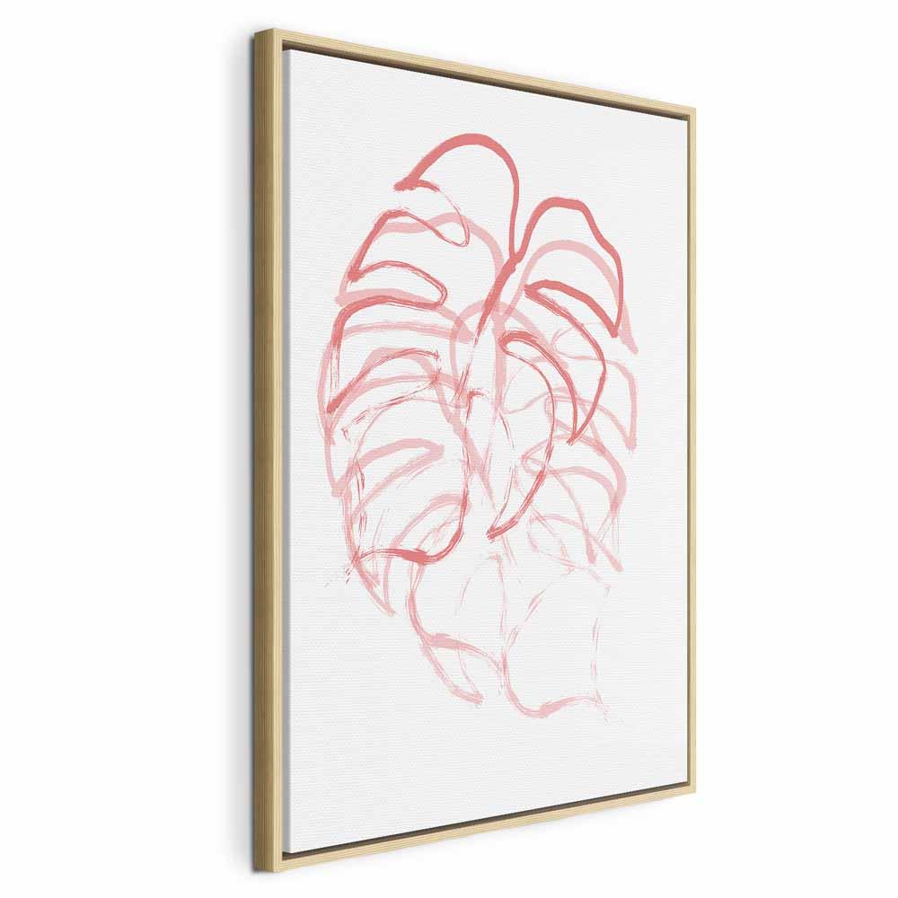 Lærredsbillede med blade - Monster i bevægelse lodret - 40 x 60 cm - I en naturlig træramme