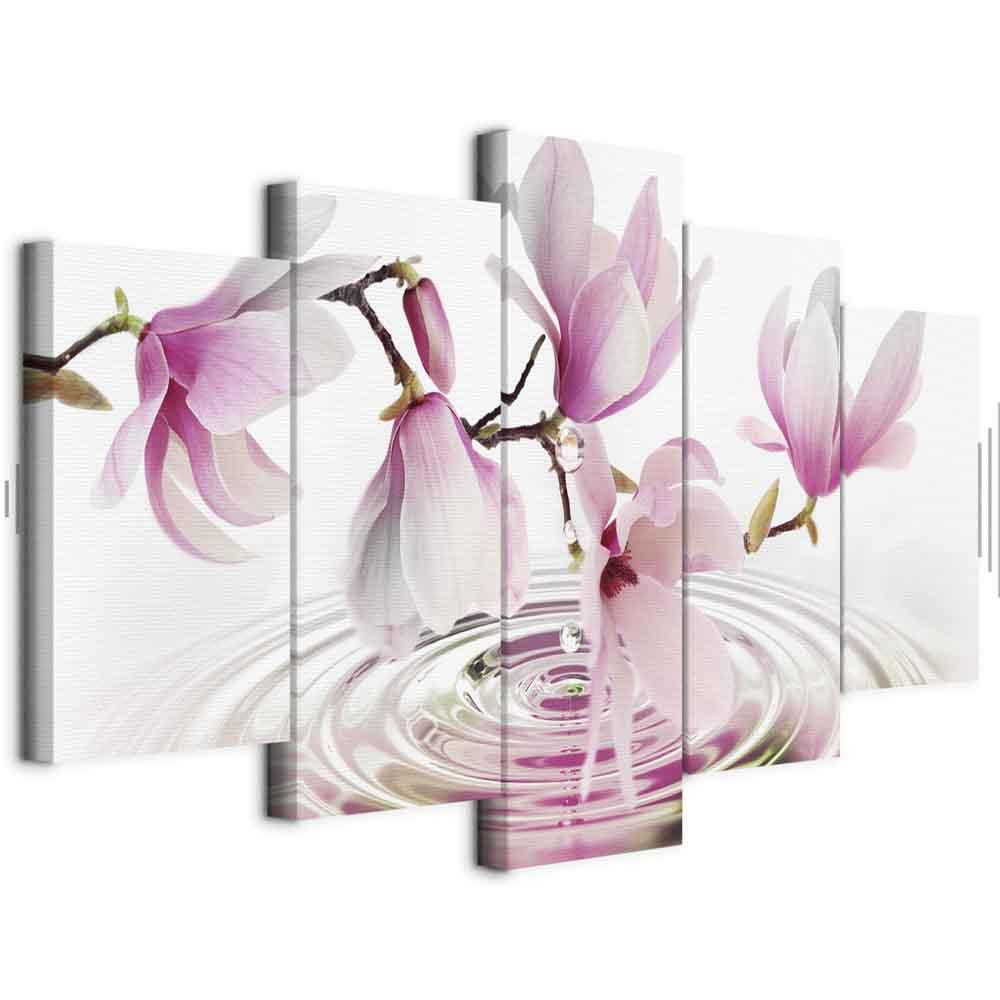 Lærredsbillede Magnolier over vand i 5 dele bred rosa - 200 x 100 cm - Akustisk