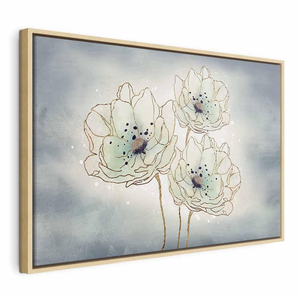 Lærredsbillede Ocean Flowers bredt blomsterbillede - 60 x 40 cm - I en naturlig træramme